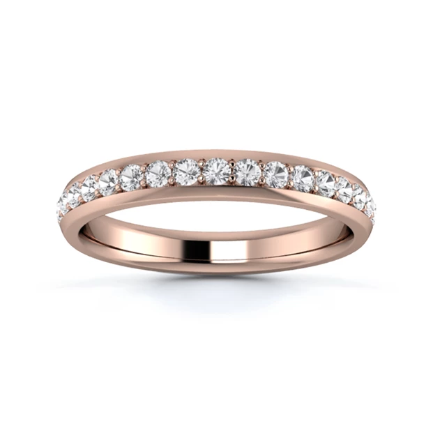 18K Rose Gold 3mm Three Quarters Grain Diamond Set Ring