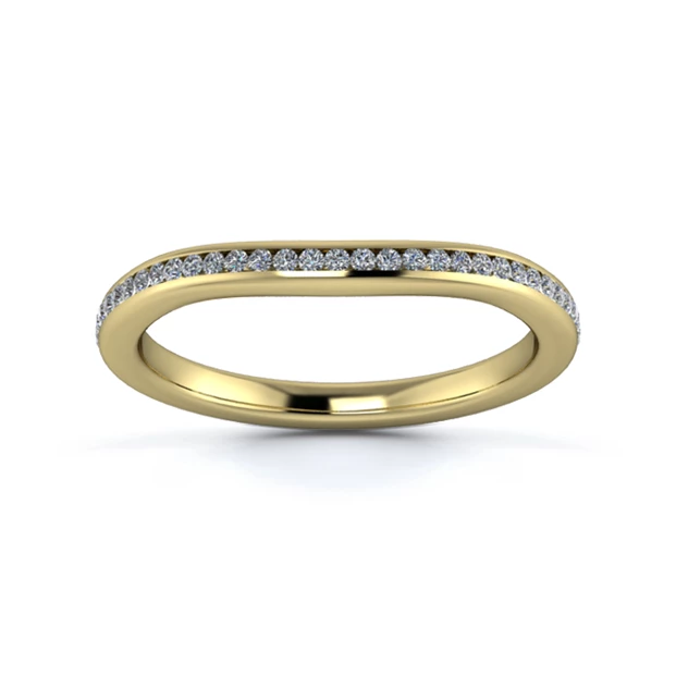 18K Yellow Gold 2mm Slight Wave Half Channel Diamond Set Ring