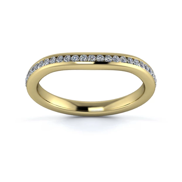 18K Yellow Gold 2.2mm Slight Wave Half Channel Diamond Set Ring