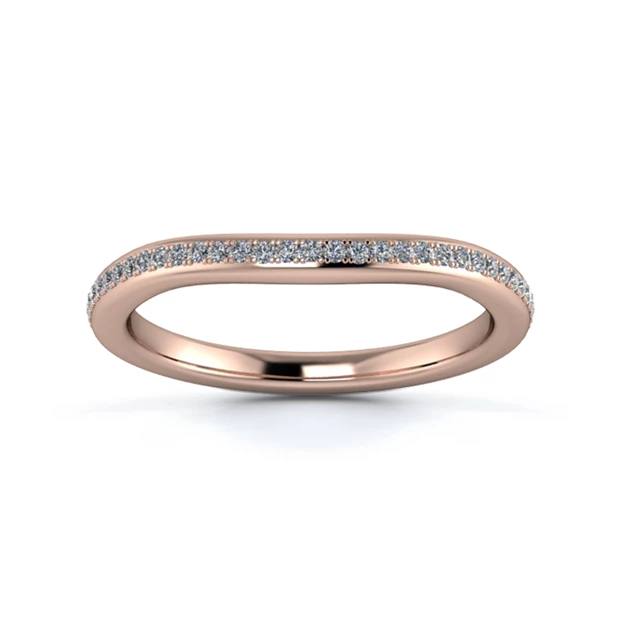 18K Rose Gold 2mm Slight Wave Half Grain Diamond Set Ring