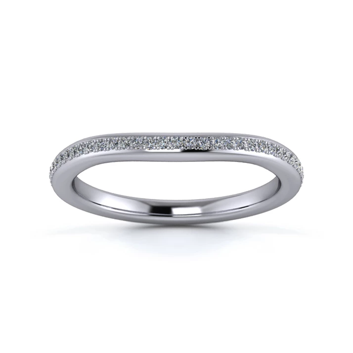 Platinum 2mm Slight Wave Half Grain Diamond Set Ring