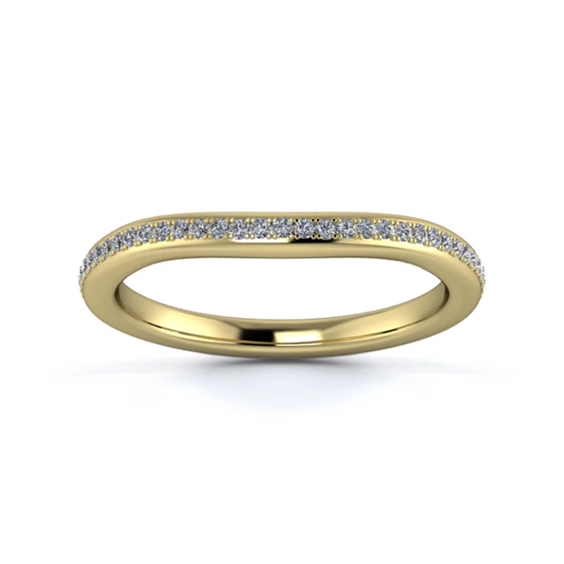 18K Yellow Gold 2mm Slight Wave Half Grain Diamond Set Ring