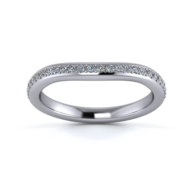 18K White Gold 2.2mm Slight Wave Half Grain Diamond Set Ring