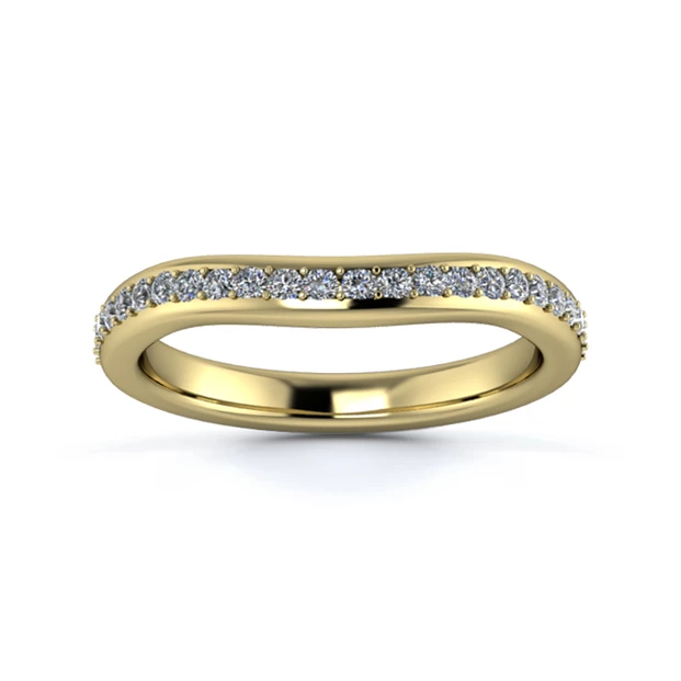 18K Yellow Gold 2.5mm Slight Wave Half Grain Diamond Set Ring