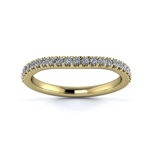 18K Yellow Gold 2mm Slight Wave Half Micro Diamond Set Ring