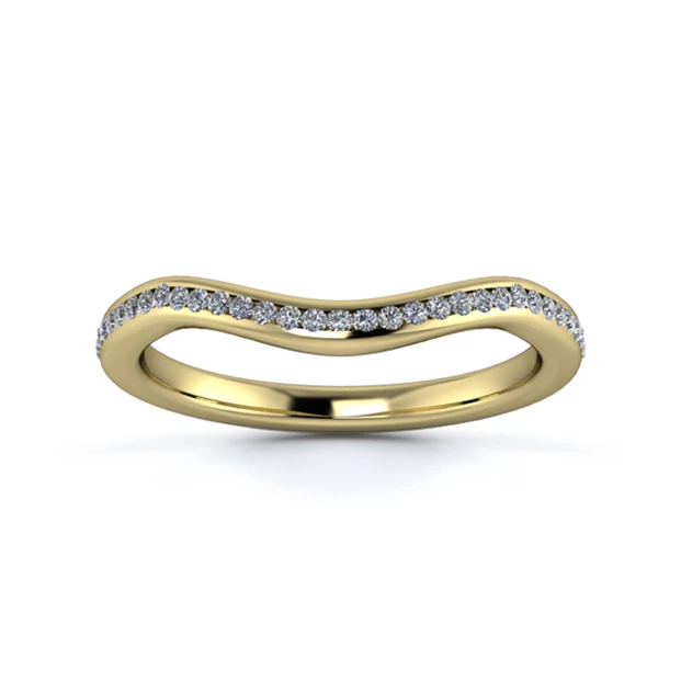 18K Yellow Gold 2mm Dramatic Wave Half Channel Diamond Set Ring