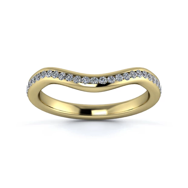 18K Yellow Gold 2.2mm Dramatic Wave Half Channel Diamond Set Ring