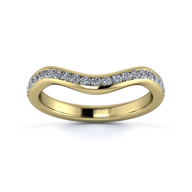 18K Yellow Gold 2.5mm Dramatic Wave Half Channel Diamond Set Ring