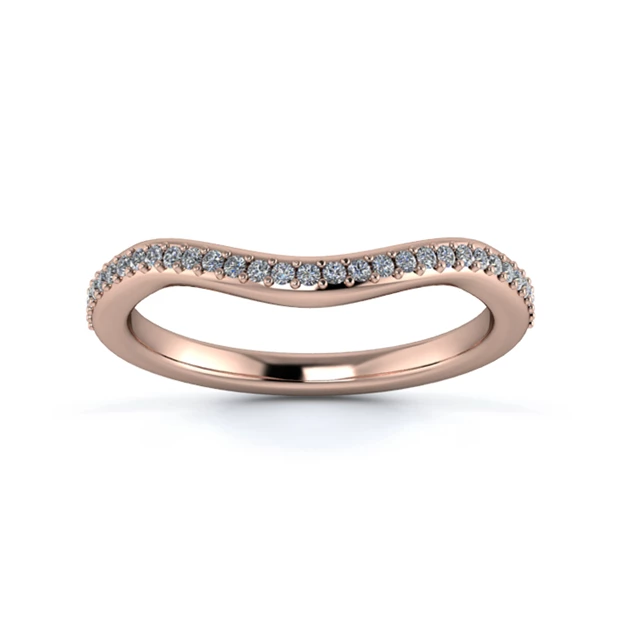 18K Rose Gold 2mm Dramatic Wave Half Grain Diamond Set Ring