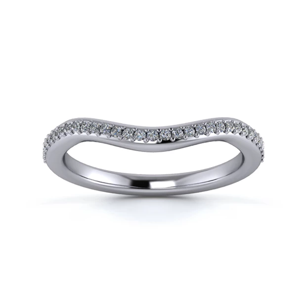 18K White Gold 2mm Dramatic Wave Half Grain Diamond Set Ring