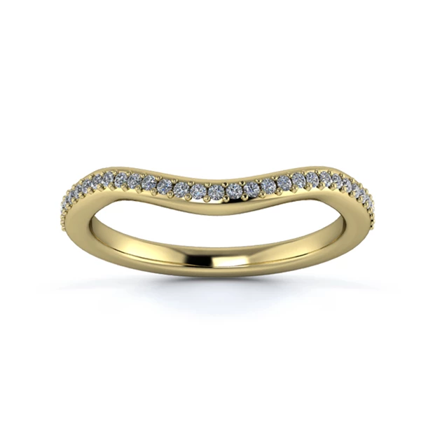 18K Yellow Gold 2mm Dramatic Wave Half Grain Diamond Set Ring