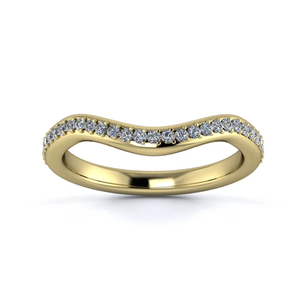 18K Yellow Gold 2.2mm Dramatic Wave Half Grain Diamond Set Ring