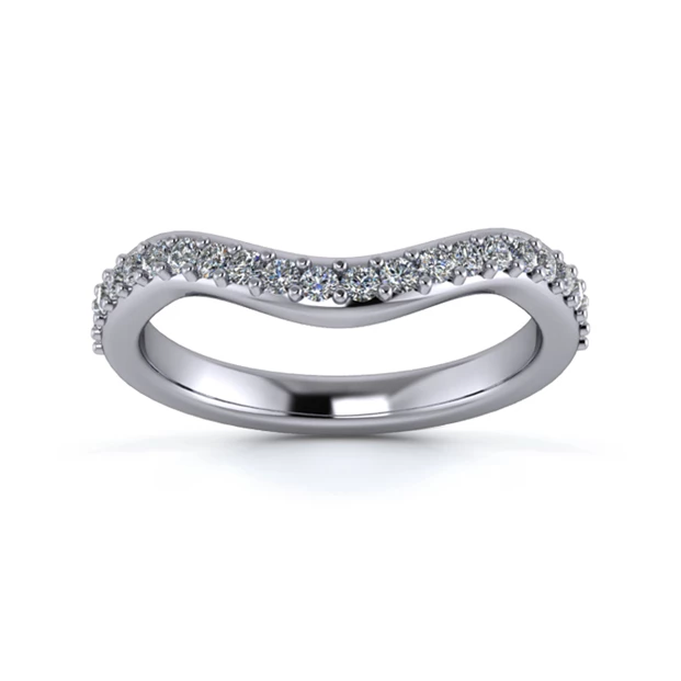 18K White Gold 2.5mm Dramatic Wave Half Grain Diamond Set Ring