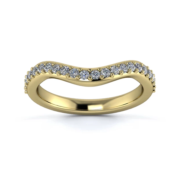 18K Yellow Gold 2.5mm Dramatic Wave Half Grain Diamond Set Ring