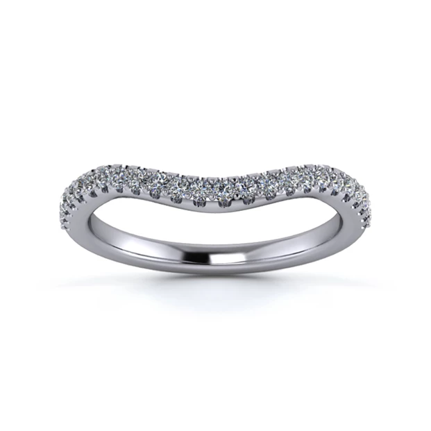 18K White Gold 2mm Dramatic Wave Half Micro Diamond Set Ring