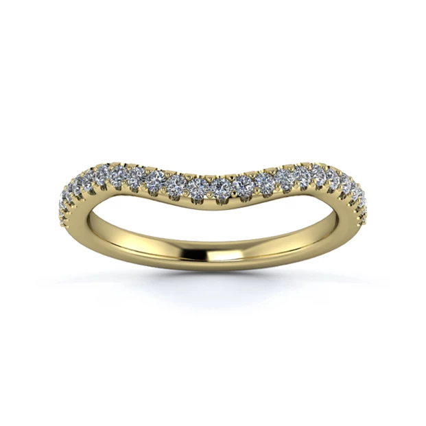 18K Yellow Gold 2mm Dramatic Wave Half Micro Diamond Set Ring