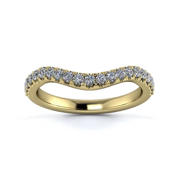 18K Yellow Gold 2.2mm Dramatic Wave Half Micro Diamond Set Ring