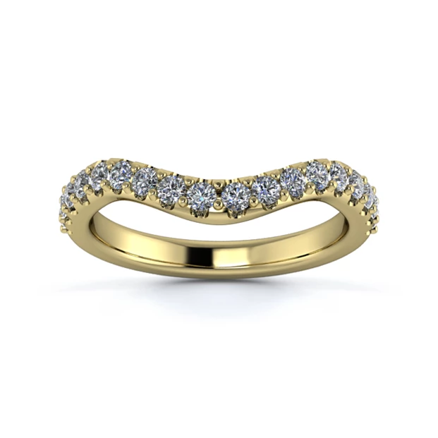 18K Yellow Gold 2.5mm Dramatic Wave Half Micro Diamond Set Ring