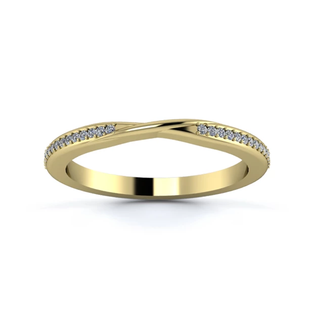 18K Yellow Gold 2mm Ribbon Half Grain Diamond Set Ring