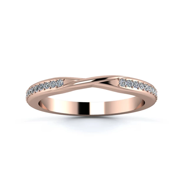 18K Rose Gold 2.2mm Ribbon Half Grain Diamond Set Ring