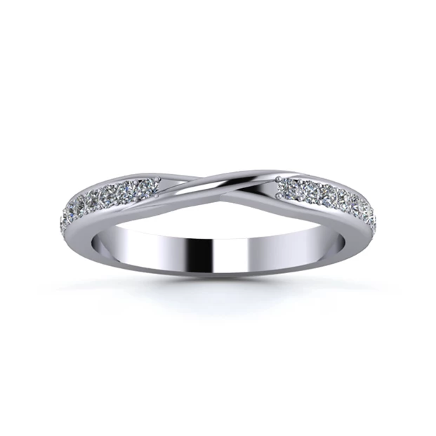 18K White Gold 2.5mm Ribbon Half Grain Diamond Set Ring