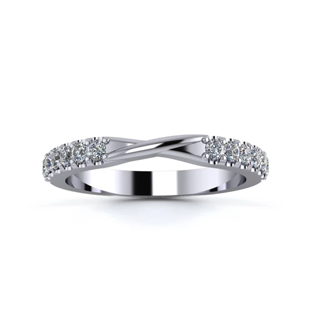 18K White Gold 2.5mm Ribbon Half Micro Diamond Set Ring