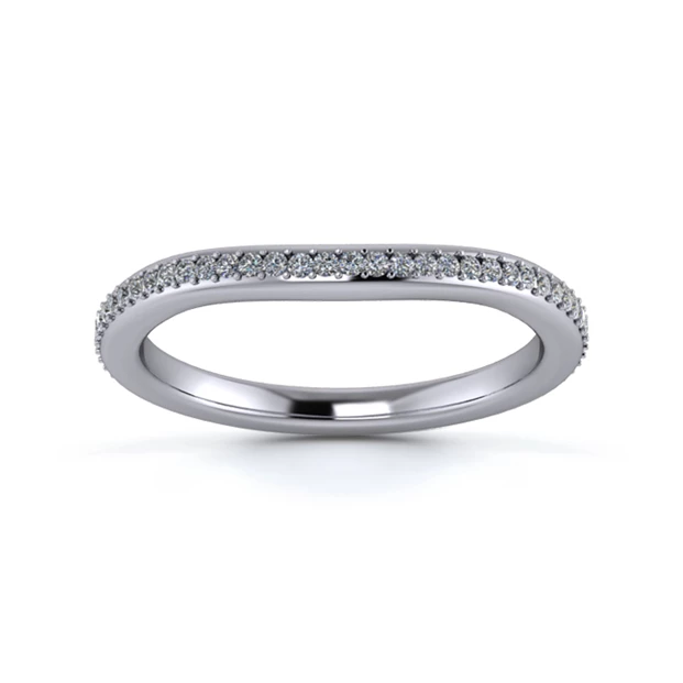 Platinum 2mm Slight Wave Full Grain Diamond Set Ring