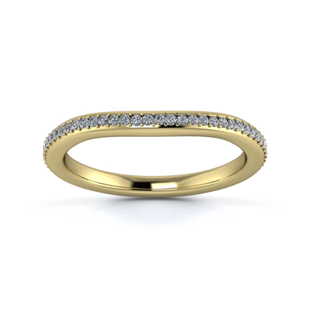 18K Yellow Gold 2mm Slight Wave Full Grain Diamond Set Ring