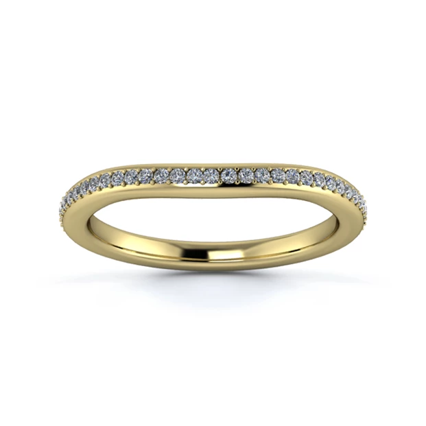 18K Yellow Gold 2mm Slight Wave Three Quarter Grain Diamond Set Ring