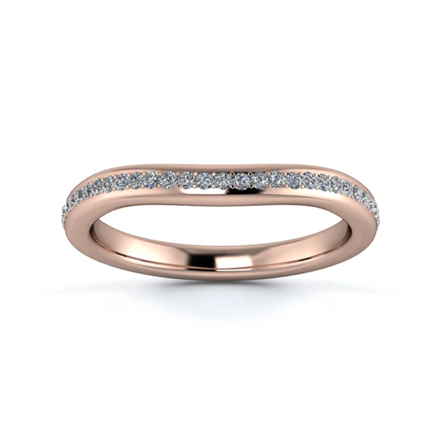 18K Rose Gold 2.2mm Slight Wave Three Quarter Grain Diamond Set Ring