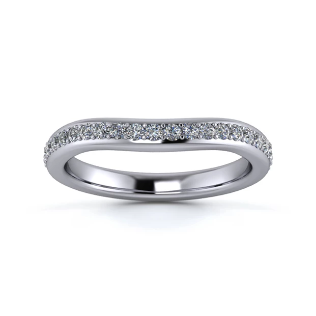 18K White Gold 2.5mm Slight Wave Three Quarter Grain Diamond Set Ring