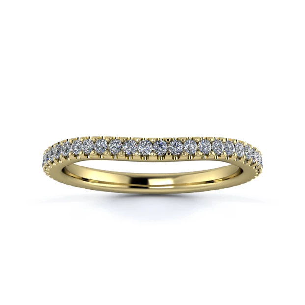 18K Yellow Gold 2mm Slight Wave Full Micro Diamond Set Ring