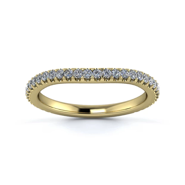 18K Yellow Gold 2mm Slight Wave Three Quarter Micro Diamond Set Ring