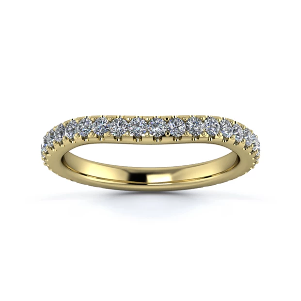 18K Yellow Gold 2.2mm Slight Wave Three Quarter Micro Diamond Set Ring