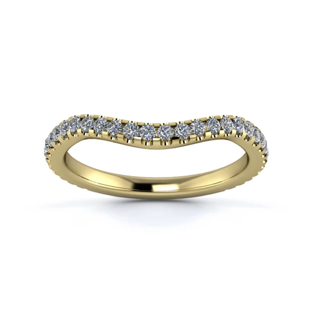 18K Yellow Gold 2mm Dramatic Wave Full Micro Diamond Set Ring