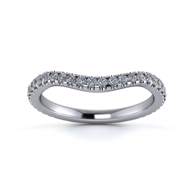 18K White Gold 2mm Dramatic Wave Three Quarter Micro Diamond Set Ring