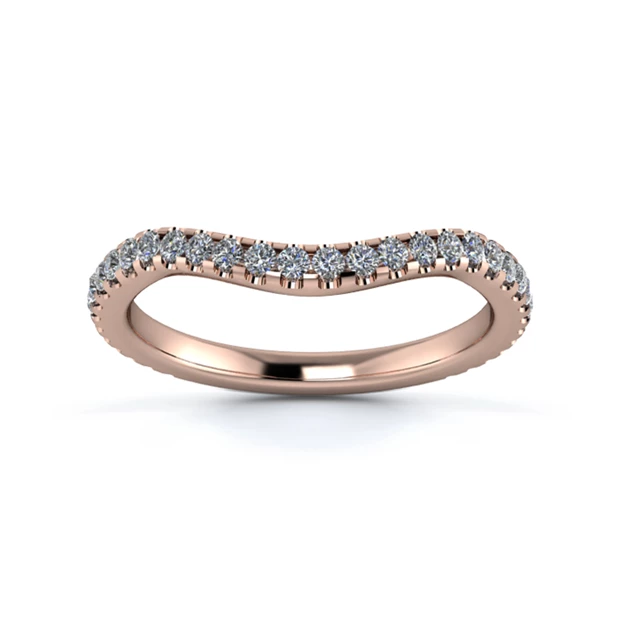 18K Rose Gold 2mm Dramatic Wave Three Quarter Micro Diamond Set Ring