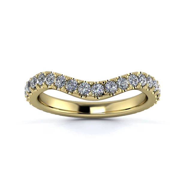 18K Yellow Gold 2.5mm Dramatic Wave Three Quarter Micro Diamond Set Ring