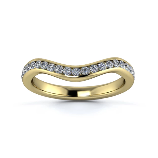 18K Yellow Gold 2.5mm Dramatic Wave Three Quarter Channel Diamond Set Ring