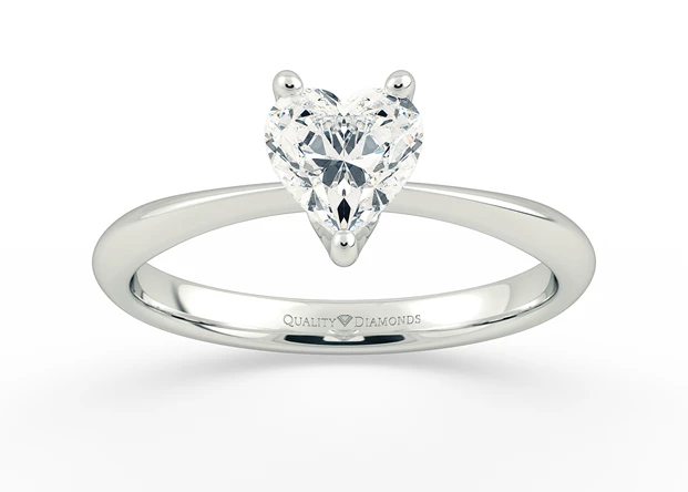 One Carat Lab Grown Heart Solitaire Diamond Engagement Ring in 18K White Gold