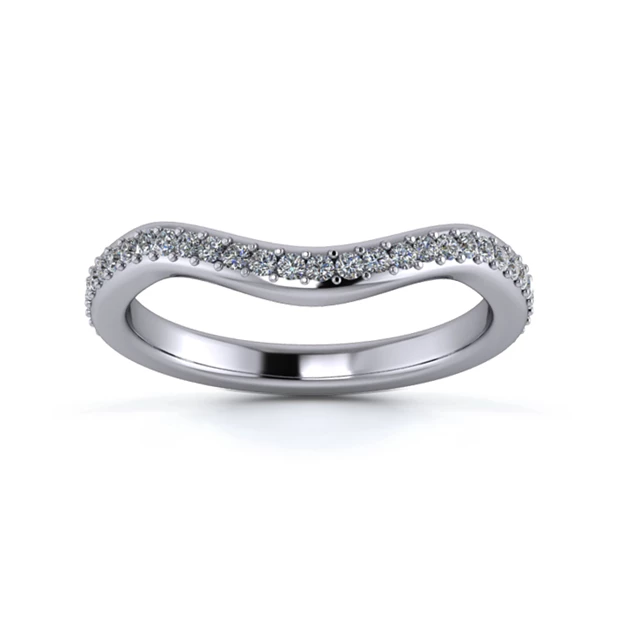 18K White Gold 2.2mm Dramatic Wave Three Quarter Grain Diamond Set Ring