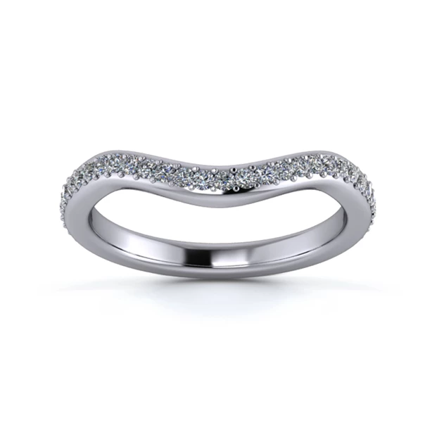 18K White Gold 2.5mm Dramatic Wave Three Quarter Grain Diamond Set Ring