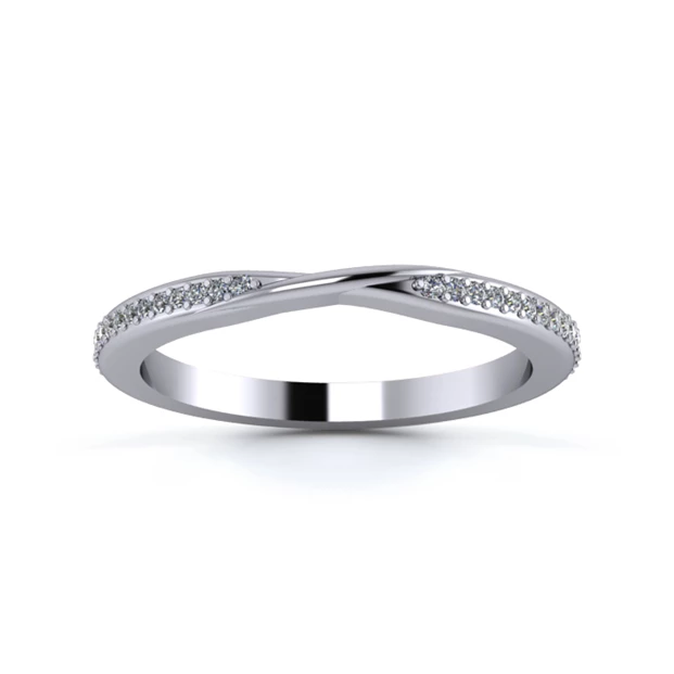 18K White Gold 2mm Ribbon Full Grain Diamond Set Ring