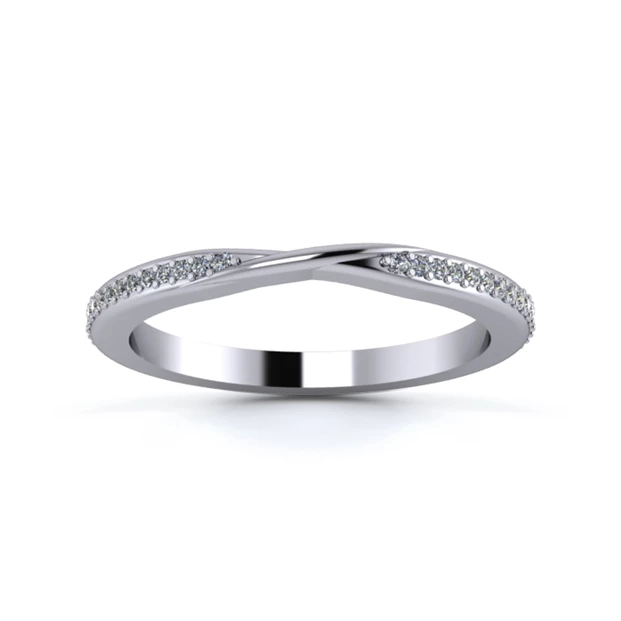 Platinum 2mm Ribbon Three Quarter Grain Diamond Set Ring