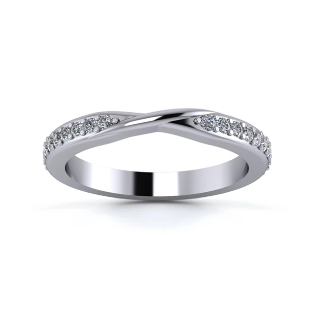 18K White Gold 2.5mm Ribbon Three Quarter Grain Diamond Set Ring