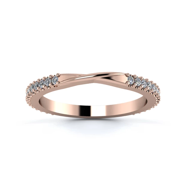 18K Rose Gold 2mm Ribbon Full Micro Diamond Set Ring