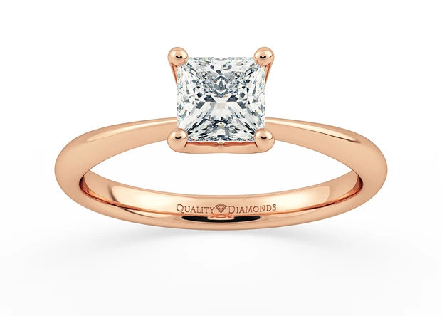 Two Carat Princess Solitaire Diamond Engagement Ring in 18K Rose Gold