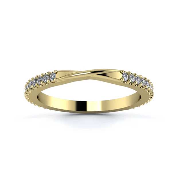 18K Yellow Gold 2mm Ribbon Full Micro Diamond Set Ring