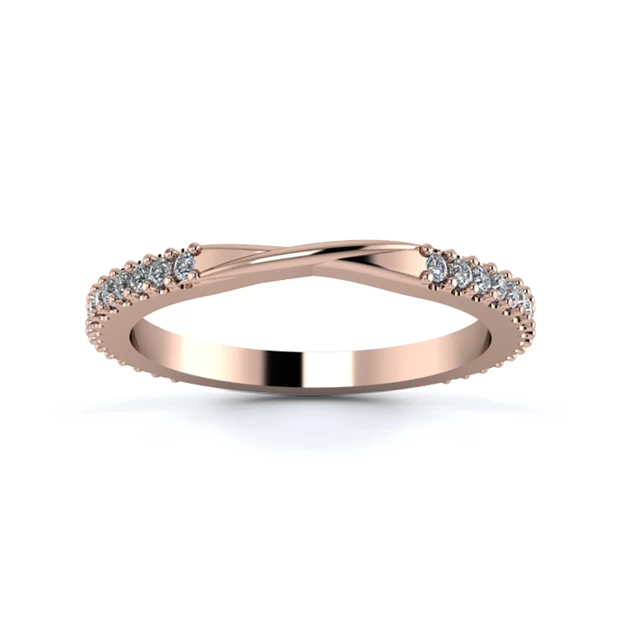 18K Rose Gold 2mm Ribbon Three Quarter Micro Diamond Set Ring