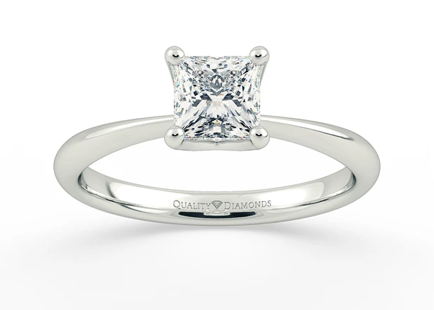 Two Carat Princess Solitaire Diamond Engagement Ring in 18K White Gold